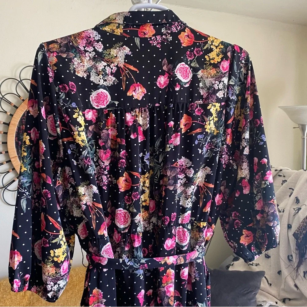 Torrid Tea Length Floral Polka Dot Shirt Dress Button Front Size 18/20 (2) - Picture 9 of 13